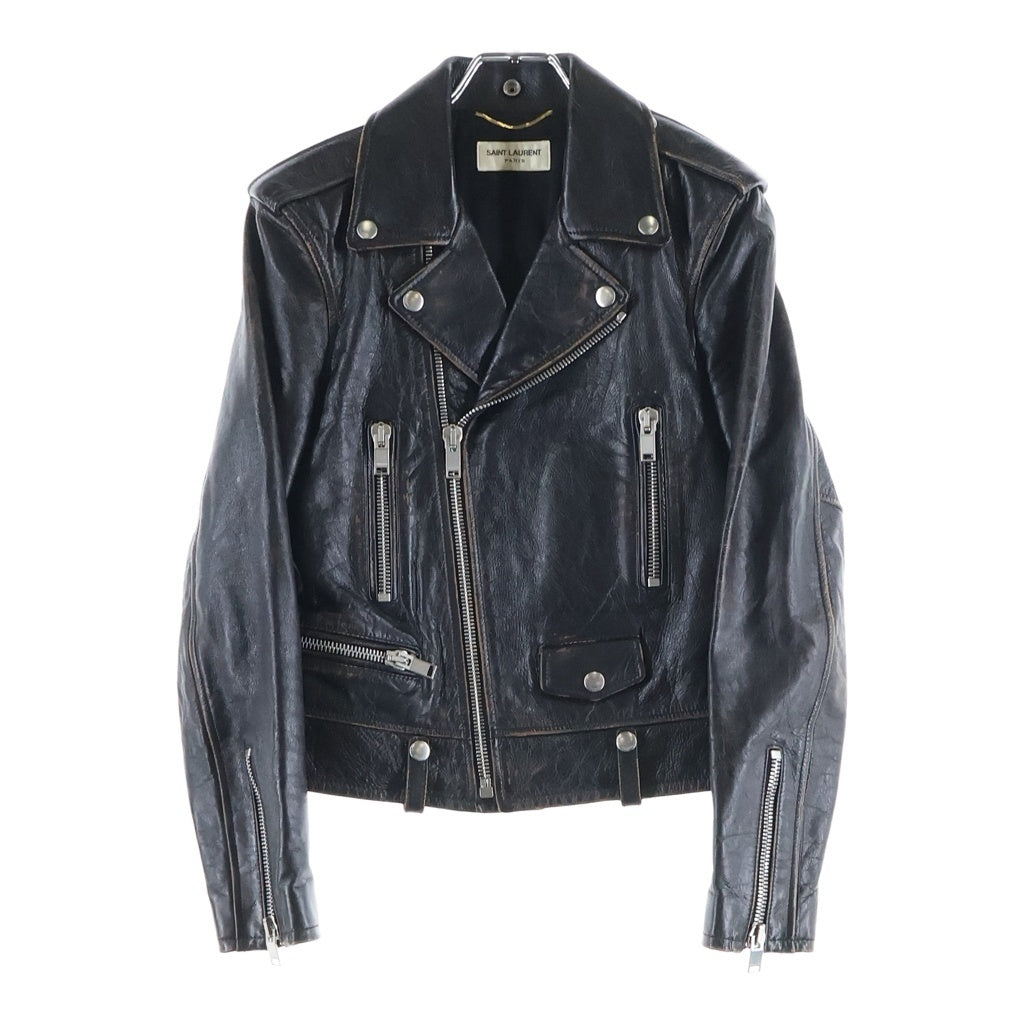 SAINT LAURENT PARIS(サンローランパリ) L01 SMOKING LIPS MOTORCYCLE JACKET スモーキングリップ ダメージ加工 ライダースジャケット レザー ブラック 483159