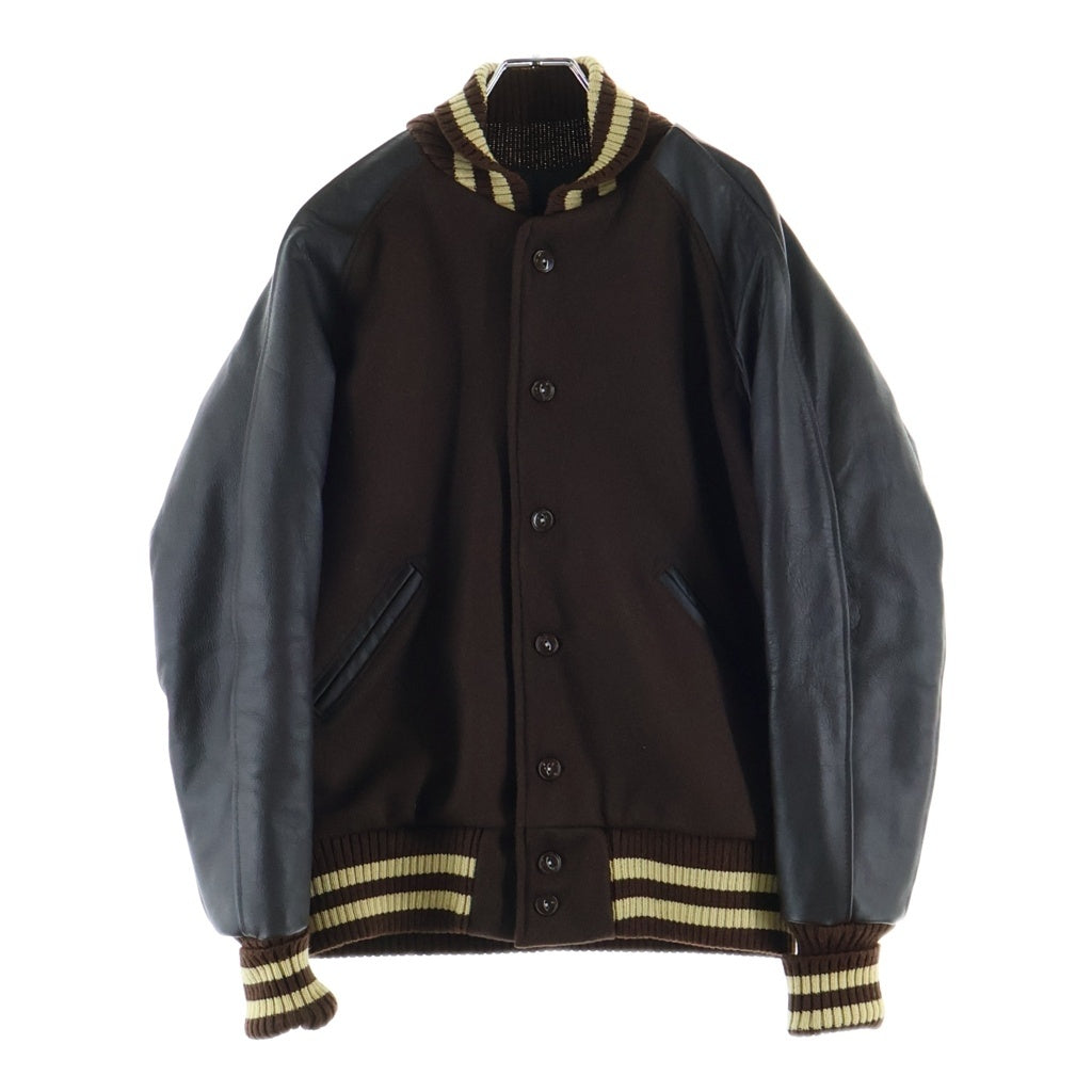 SKOOKUM(スクーカム) × BEAMS+ (ビームスプラス) STUDIUM JACKET 別注 USA製 スタジャン レザー ウール アワードジャケット ブラウン