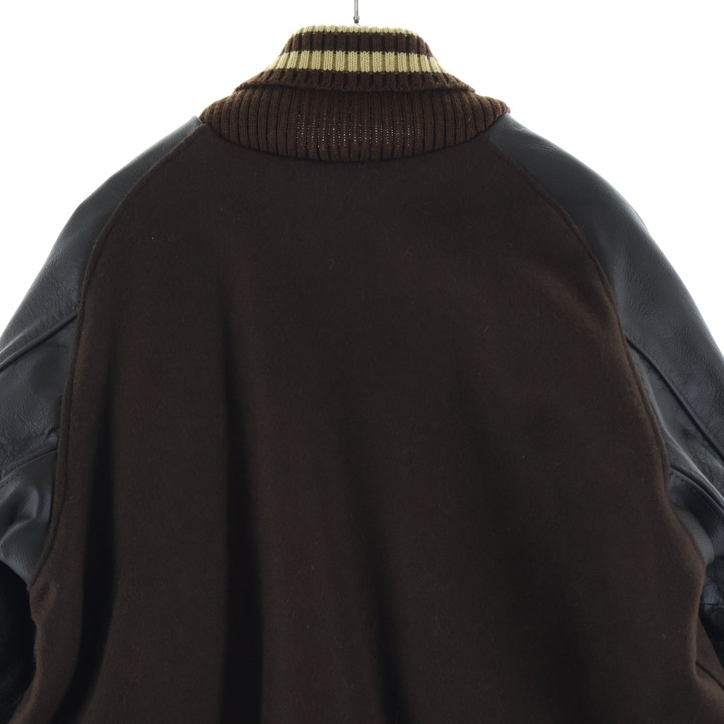 SKOOKUM(スクーカム) × BEAMS+ (ビームスプラス) STUDIUM JACKET 別注 USA製 スタジャン レザー ウール アワードジャケット ブラウン