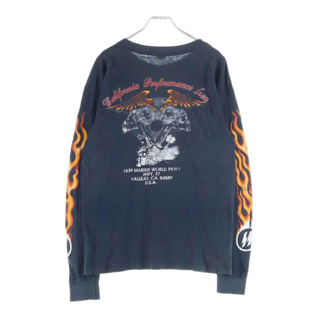 VINTAGE(ヴィンテージ) CALIFORNIA PERFORMANCEIRON FLAME SKULL L/S TEE フレイム ファイヤー スカル 長袖Tシャツ カットソー ブラック