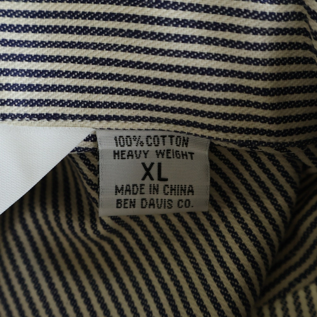 BEN DAVIS(ベンデイビス) DEADSTOCK HALF ZIP WORK SHIRT デッドストック ヒッコリー ストライプ ハーフジップ 長袖シャツ ホワイト/ネイビー