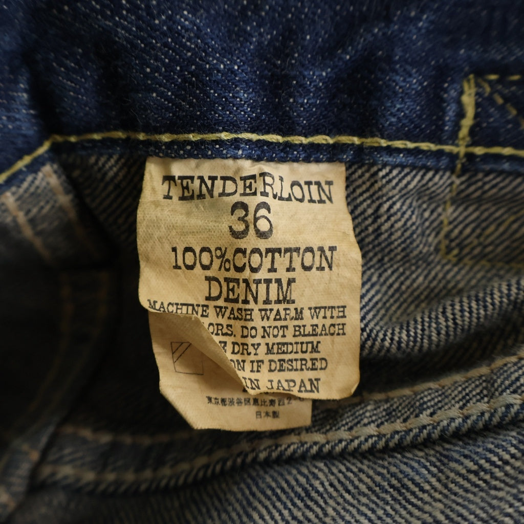 TENDERLOIN(テンダーロイン) T-RIDERS DENIM PANTS シンチバックル ドーナツボタン Vステッチ ワイド デニムパンツ インディゴ