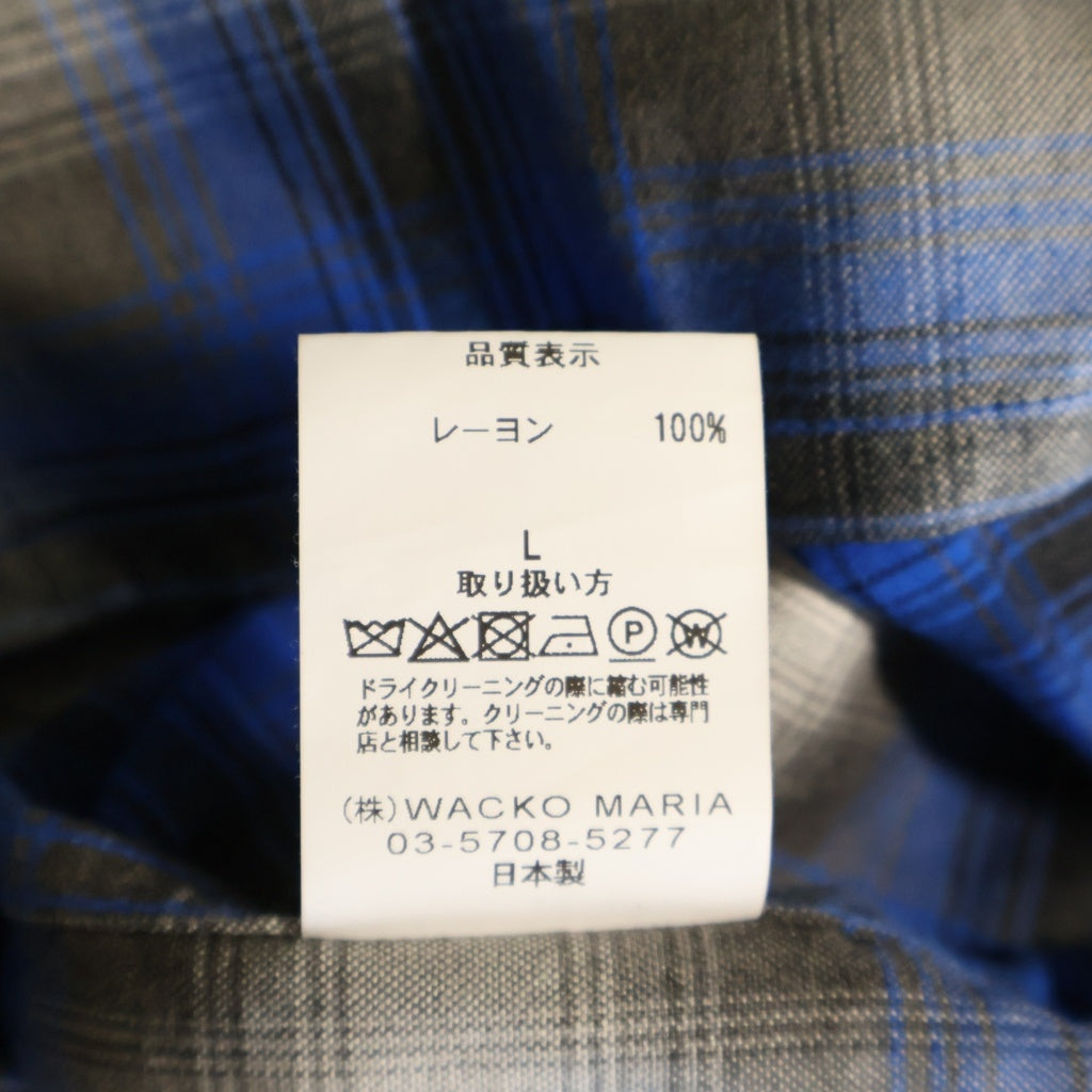 WACKO MARIA(ワコマリア) OMBRE CHECK OPEN COLLAR RAYON SHIRT L/S オンブレ チェック オープンカラー レーヨン 長袖シャツ ブルー/ブラック/ホワイト
