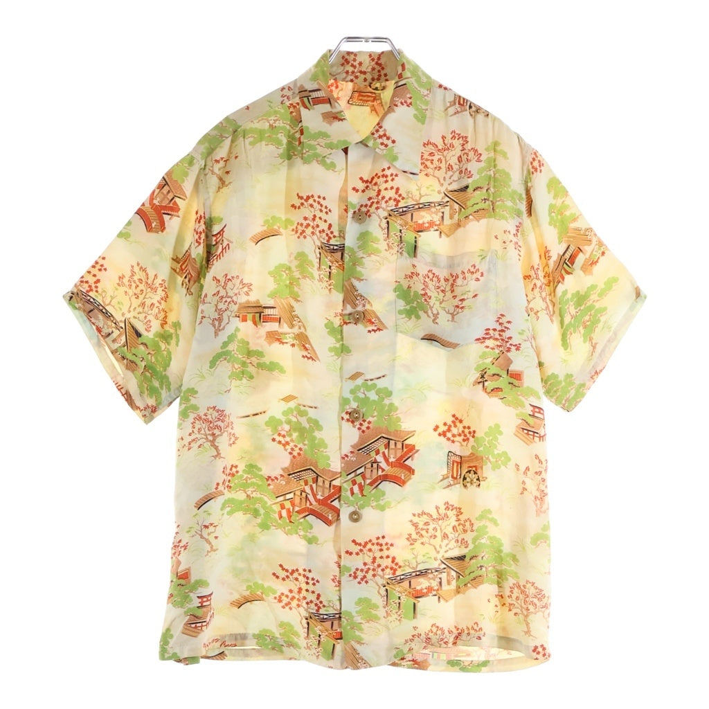 VINTAGE(ヴィンテージ) 50S OPEN COLLAR JAPANESE PATTERN HAWAIIAN S/S SHIRT 和柄 オープンカラー ハワイアン 半袖シャツ 総柄 ベージュ/グリーン/レッド