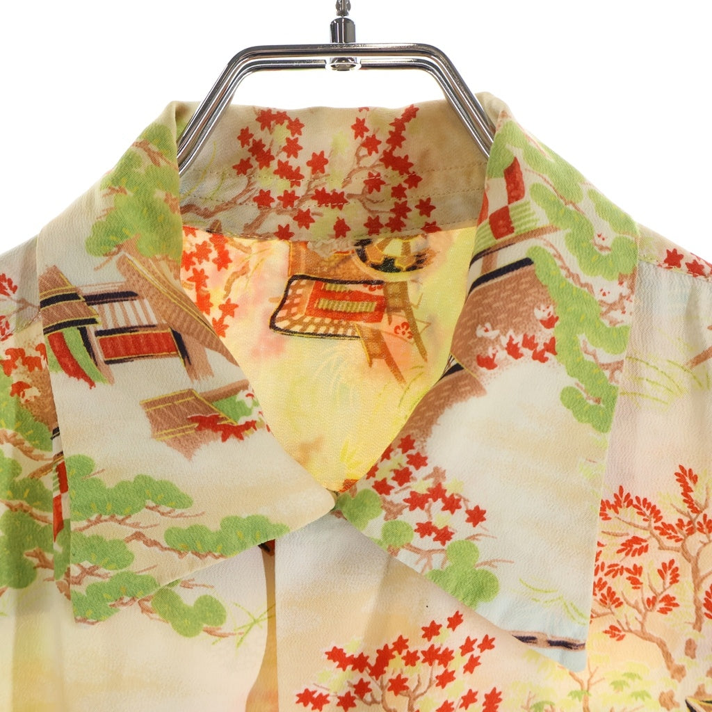 VINTAGE(ヴィンテージ) 50S OPEN COLLAR JAPANESE PATTERN HAWAIIAN S/S SHIRT 和柄 オープンカラー ハワイアン 半袖シャツ 総柄 ベージュ/グリーン/レッド