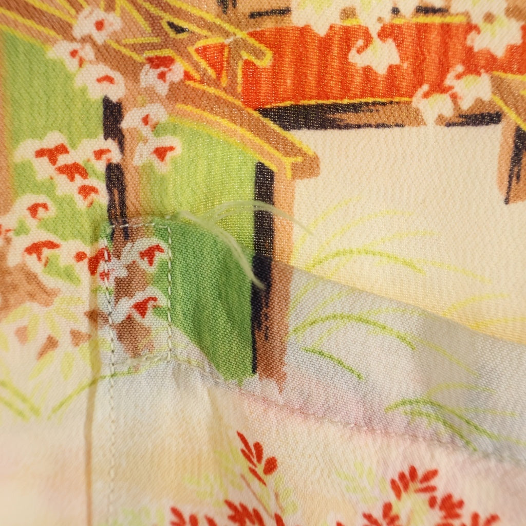 VINTAGE(ヴィンテージ) 50S OPEN COLLAR JAPANESE PATTERN HAWAIIAN S/S SHIRT 和柄 オープンカラー ハワイアン 半袖シャツ 総柄 ベージュ/グリーン/レッド