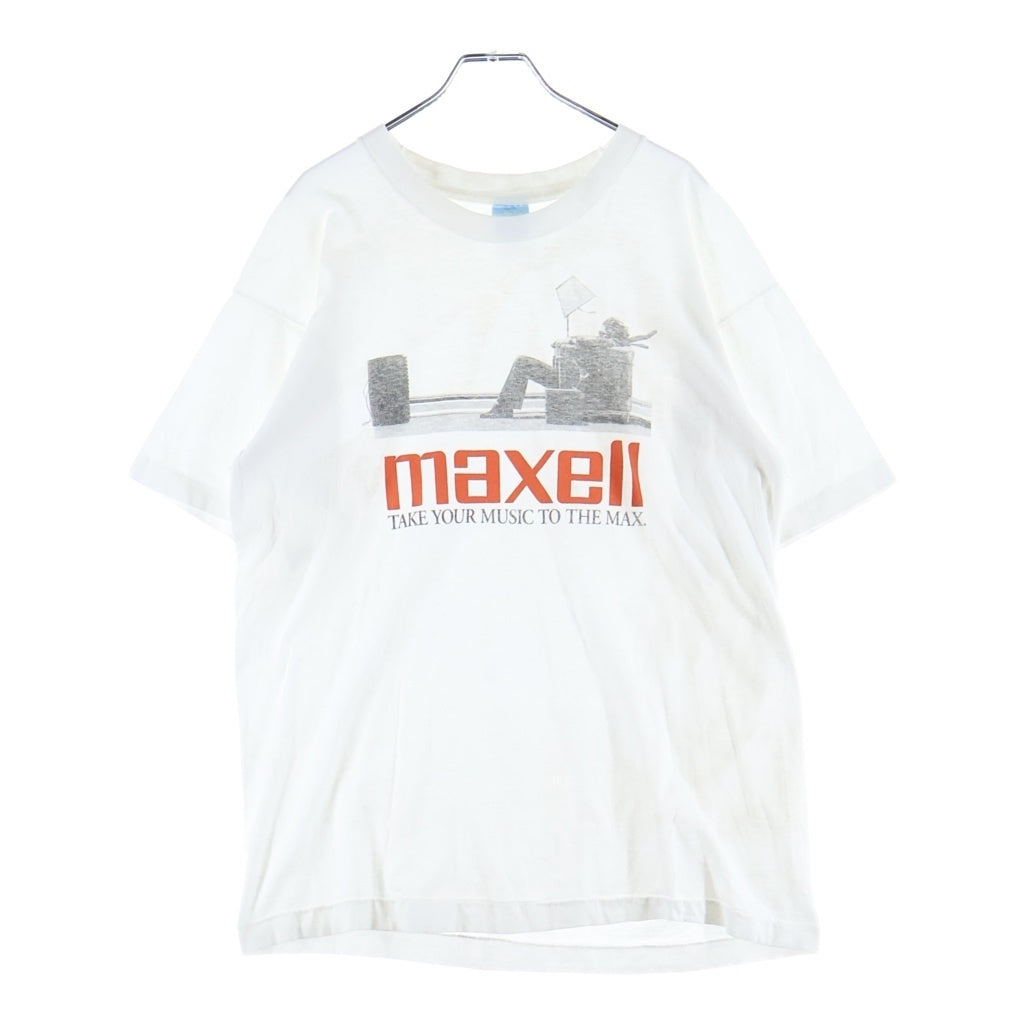 VINTAGE(ヴィンテージ) 90S MAXELL TAKE YOUR MUSIC TO THE MAX マクセル フロントプリント 半袖Tシャツ カットソー ホワイト