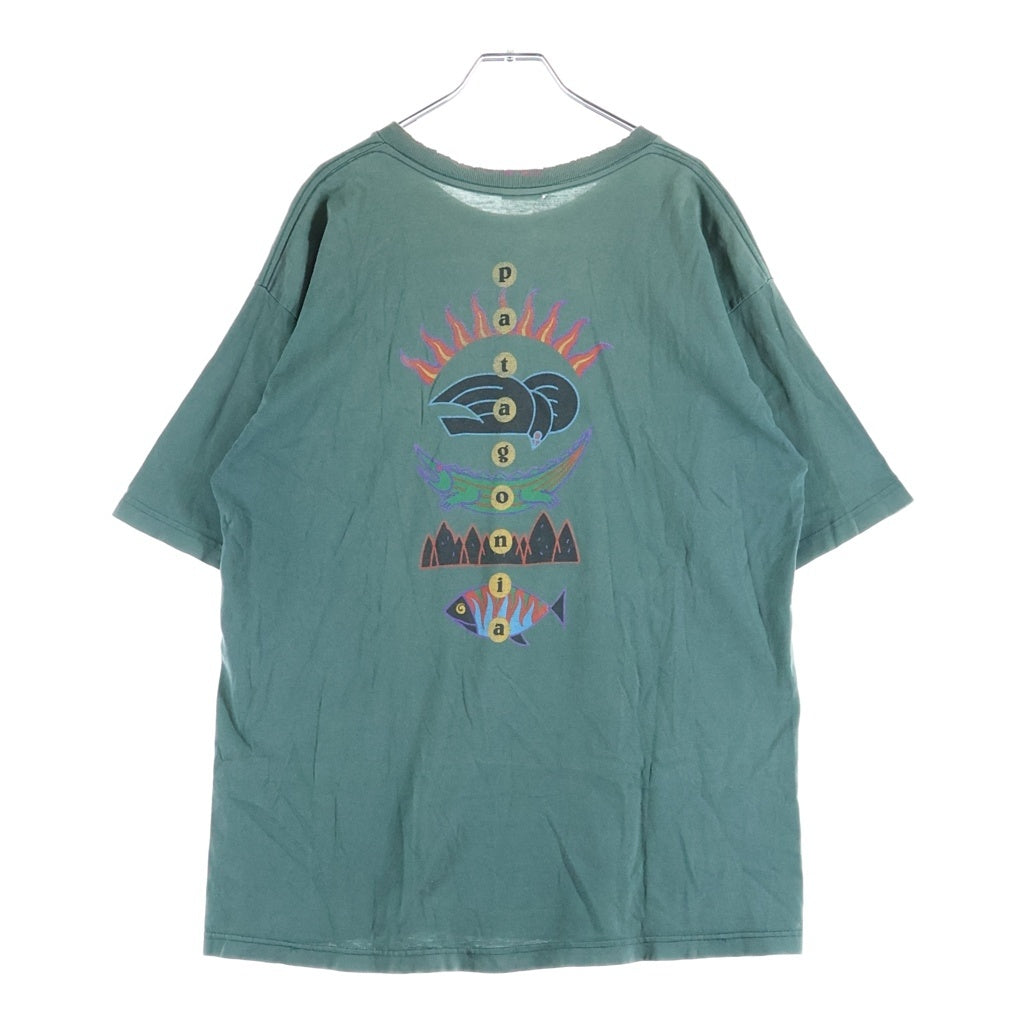 PATAGONIA(パタゴニア) 90S VINTAGE FITZ ROY WILD RESPONSIBILI TEE ヴィンテージ USA製 雪無しタグ 絶滅危惧種 両面プリント 半袖Tシャツ カットソー グリーン