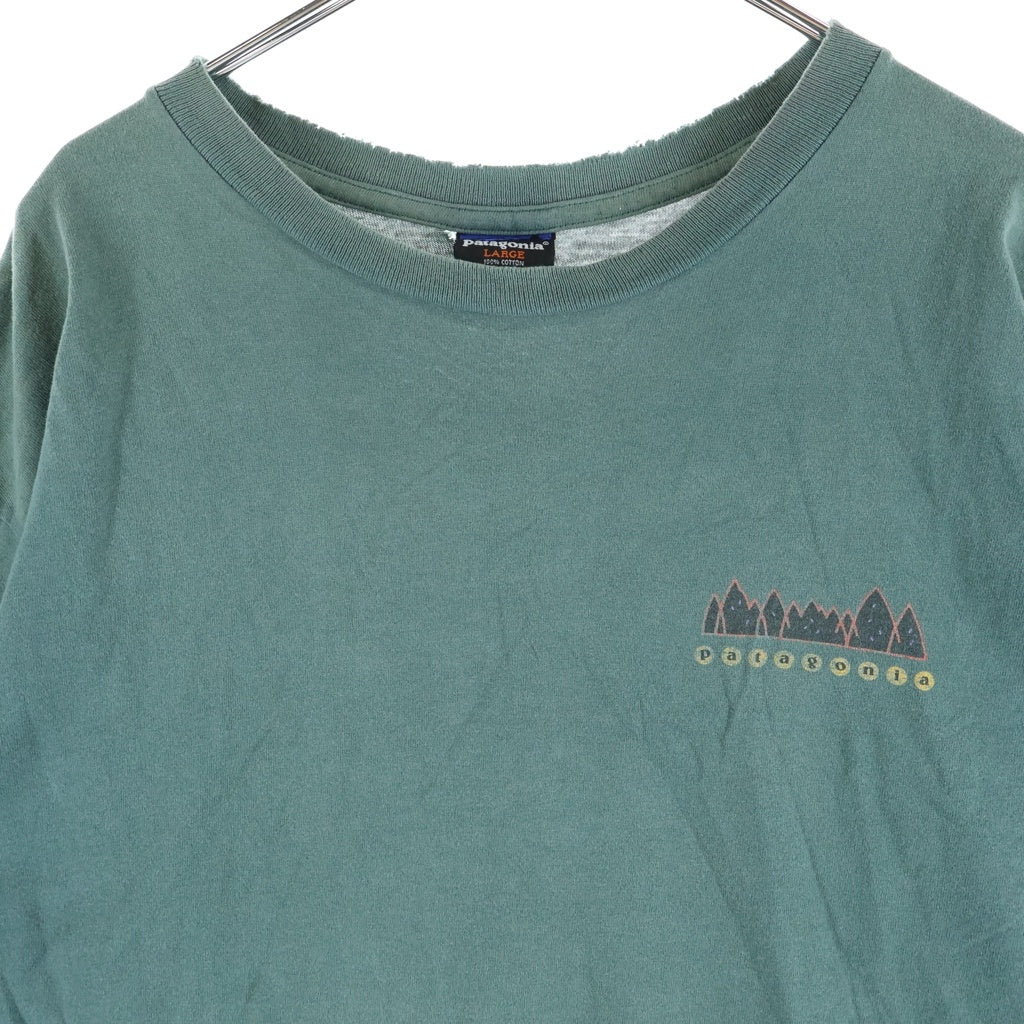 PATAGONIA(パタゴニア) 90S VINTAGE FITZ ROY WILD RESPONSIBILI TEE ヴィンテージ USA製 雪無しタグ 絶滅危惧種 両面プリント 半袖Tシャツ カットソー グリーン