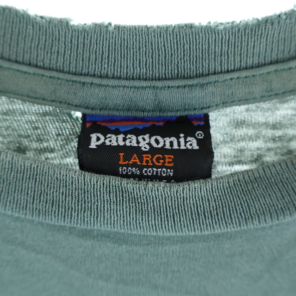 PATAGONIA(パタゴニア) 90S VINTAGE FITZ ROY WILD RESPONSIBILI TEE ヴィンテージ USA製 雪無しタグ 絶滅危惧種 両面プリント 半袖Tシャツ カットソー グリーン