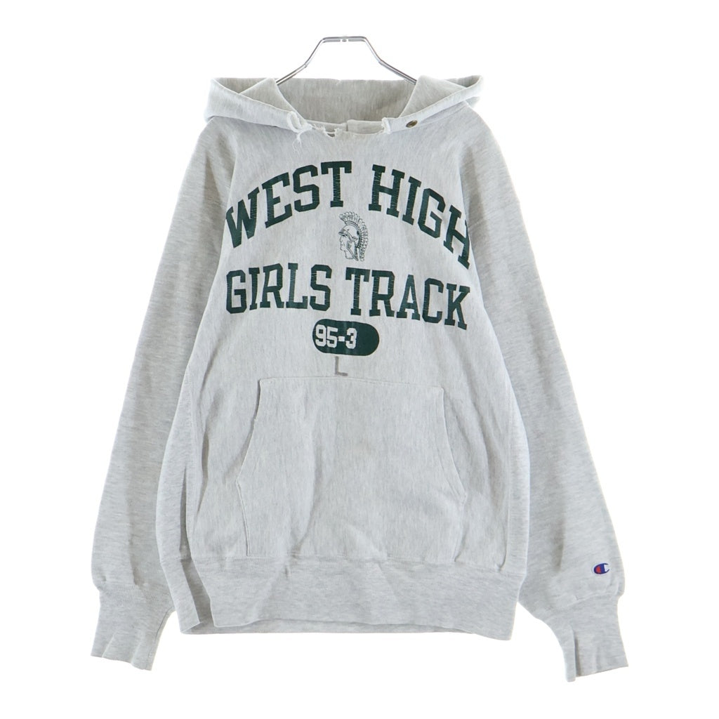 CHAMPION(チャンピオン) 90S VINTAGE WEST HIGH GIRLS TRACK 95-3 刺しゅうタグ 4段 カプセル インディアンヘッド プルオーバー フーディー スウェット パーカー グレー