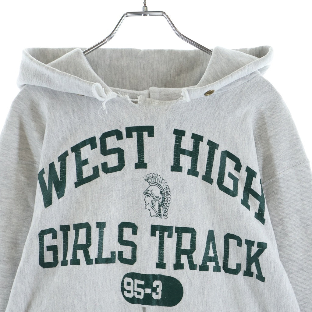 CHAMPION(チャンピオン) 90S VINTAGE WEST HIGH GIRLS TRACK 95-3 刺しゅうタグ 4段 カプセル インディアンヘッド プルオーバー フーディー スウェット パーカー グレー