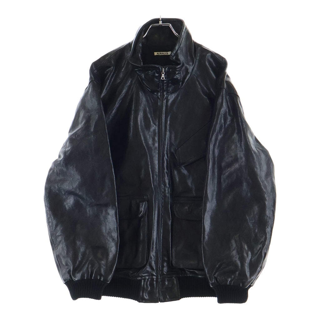 AURALEE(オーラリー) 25AW LAMB LEATHER ZIP BLOUSON ラムレザー ジップ ブルゾン ブラック A25AB01WX
