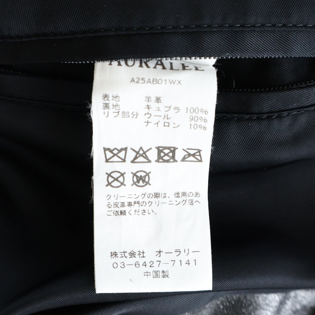 AURALEE(オーラリー) 25AW LAMB LEATHER ZIP BLOUSON ラムレザー ジップ ブルゾン ブラック A25AB01WX