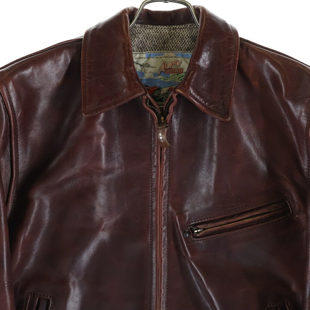 AERO LEATHER(エアロレザー) Half-belt leather jacket ハーフベルテッド レザー ジャケット バーガンディ