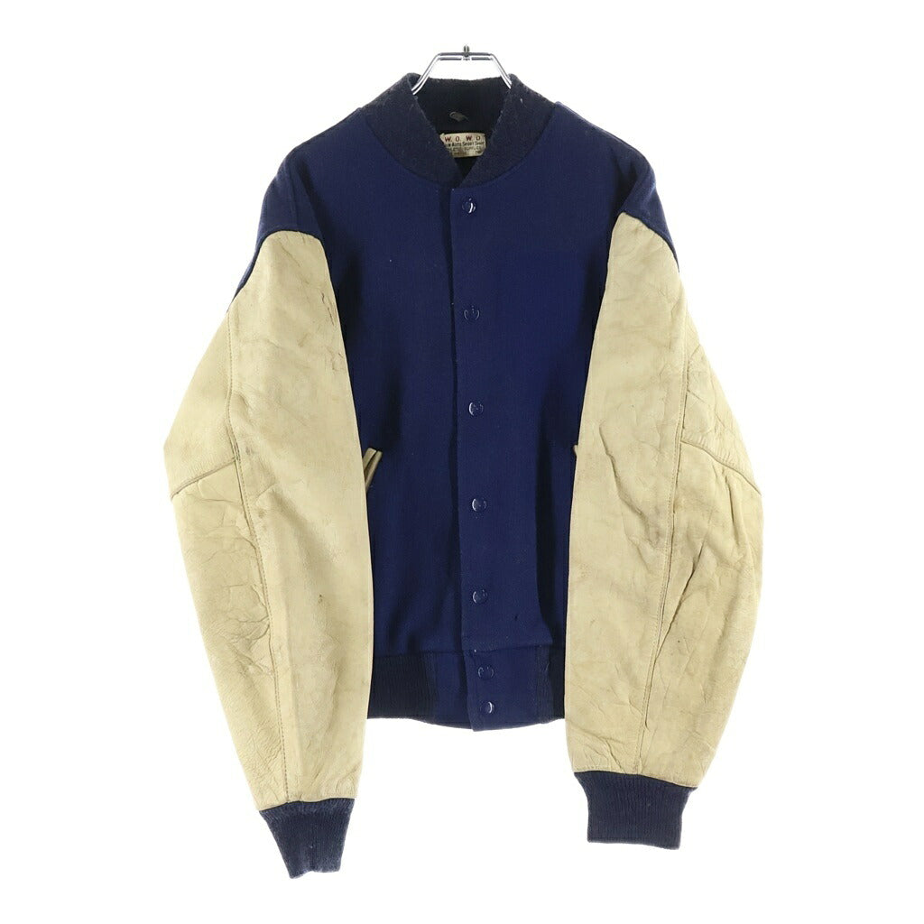 VINTAGE(ヴィンテージ) 60S W.O.W.O. MAIN AUTO SPORT SHOP WOOL LEATHER STUDIUM JACKET ウール レザー ボタスタ スタジャン スタジアムジャケット ネイビー/ホワイト
