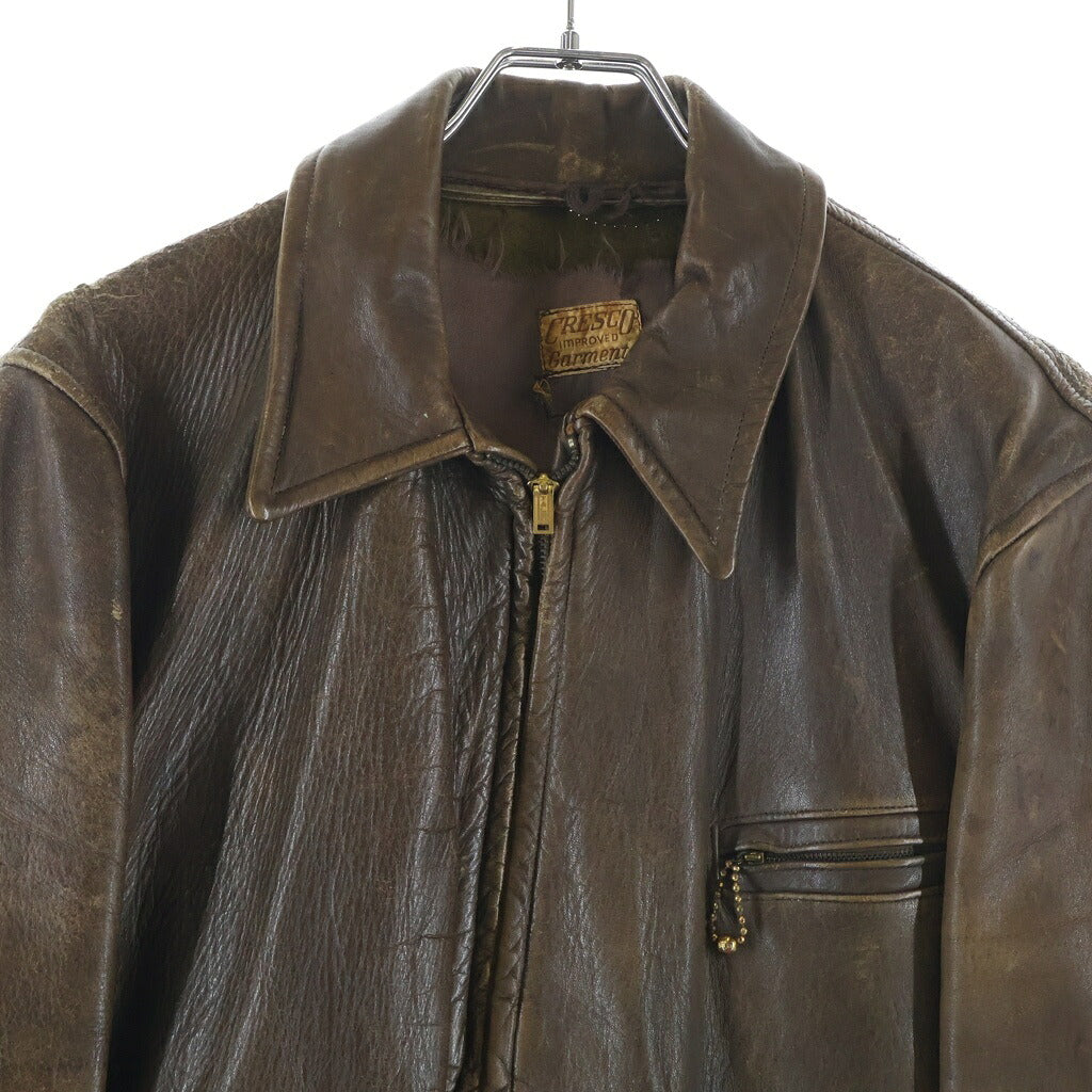 VINTAGE(ヴィンテージ) 推定30-50S CRESCO IMPROVED GARMEMTS LEATHER SPORT JACKET TALON ZIP クレスコ レザー スポーツジャケット ブラウン