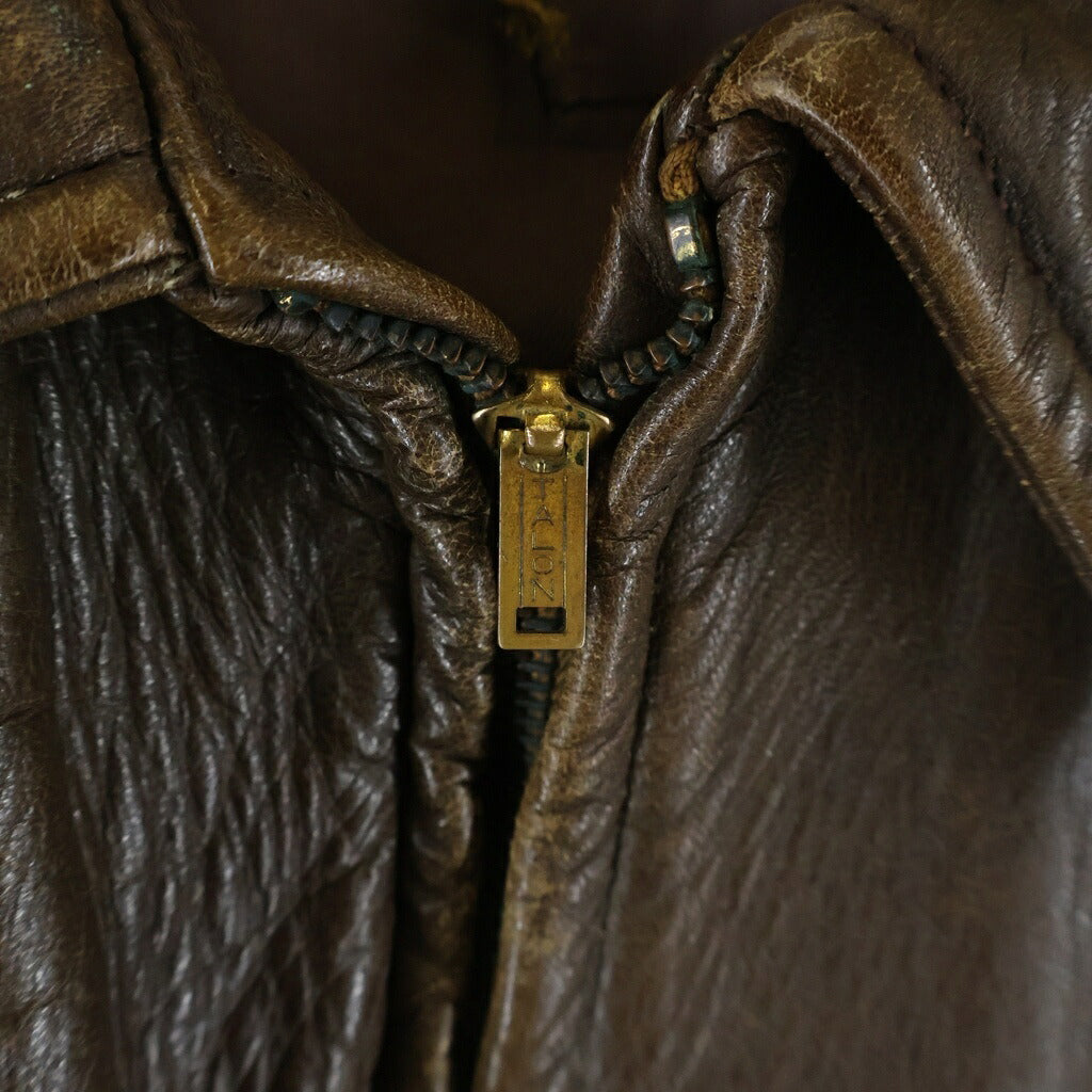 VINTAGE(ヴィンテージ) 推定30-50S CRESCO IMPROVED GARMEMTS LEATHER SPORT JACKET TALON ZIP クレスコ レザー スポーツジャケット ブラウン