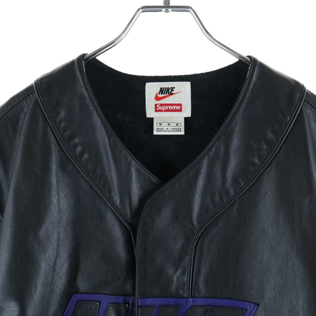 SUPREME(シュプリーム) 19AW×NIKE Leather Baseball Jersey ナイキ レザー ベースボール ジャージー 半袖シャツ ブラック CK6221-010