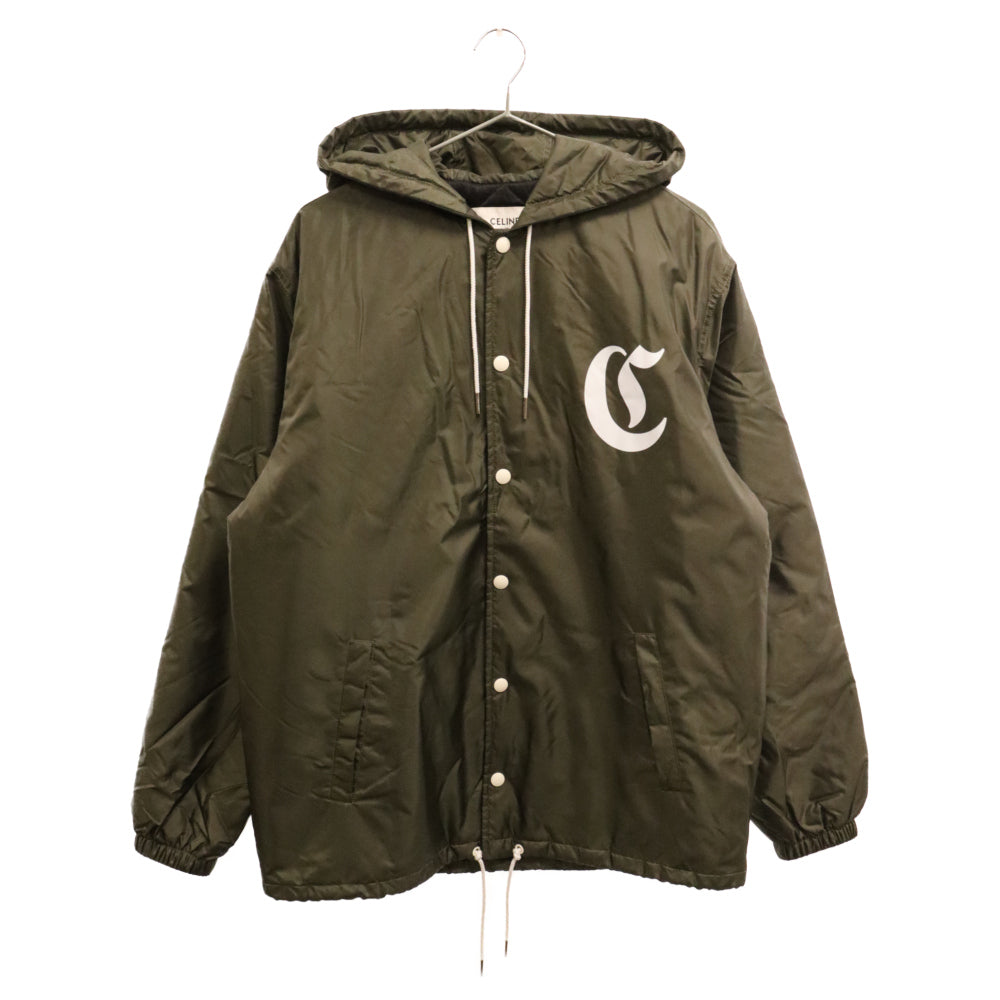 CELINE(セリーヌ) 22AW LIGHTWEIGHT NYLON COACH JACKET 2W694495M バックロゴナイロンコーチジャケット フード付き カーキ