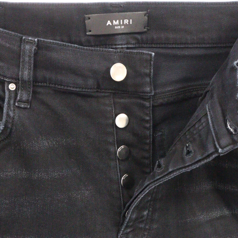 AMIRI(アミリ) 22AW MX1 Bandana Skinny Fit Jeans バンダナパッチ クラッシュ加工 スキニーデニムパンツ ジーンズ ブラック