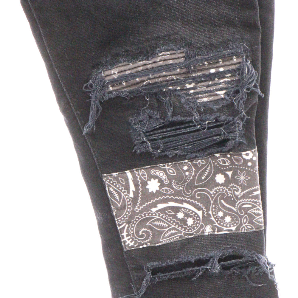 AMIRI(アミリ) 22AW MX1 Bandana Skinny Fit Jeans バンダナパッチ クラッシュ加工 スキニーデニムパンツ ジーンズ ブラック