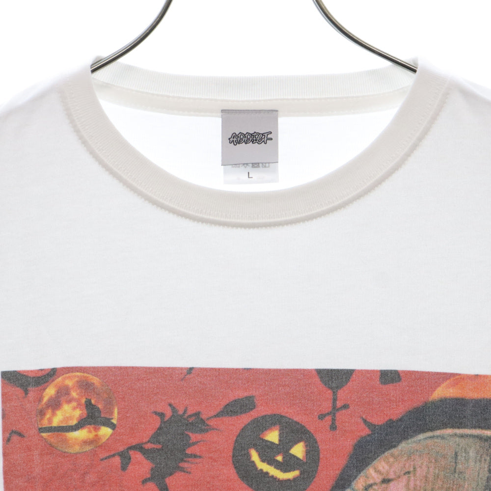A.D.D.I.C.T(アディクト) ハロウィンデザイン スカル パンプキン 半袖Tシャツ ホワイト