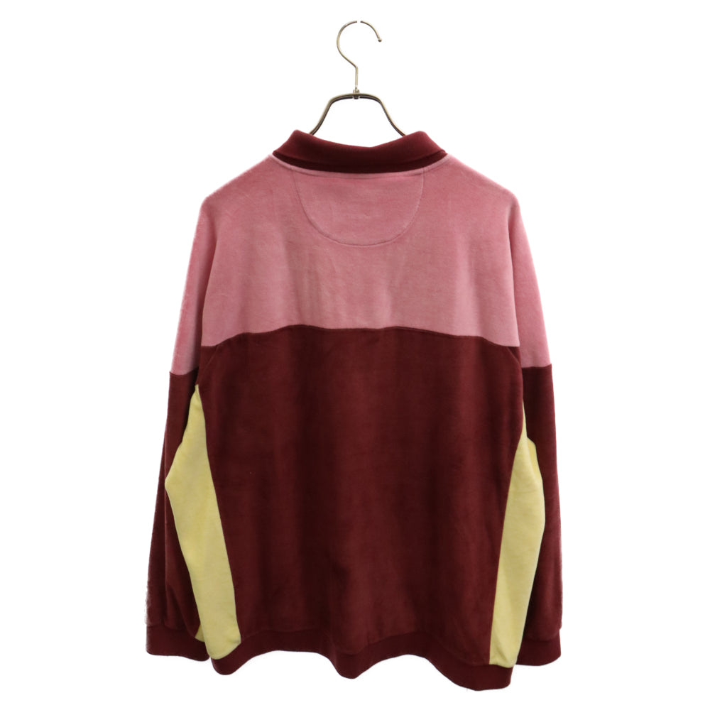 SUPREME(シュプリーム) 21SS Bleached Velour L/S Polo ロゴ刺繍 ベロアポロシャツ 長袖 ボルドー