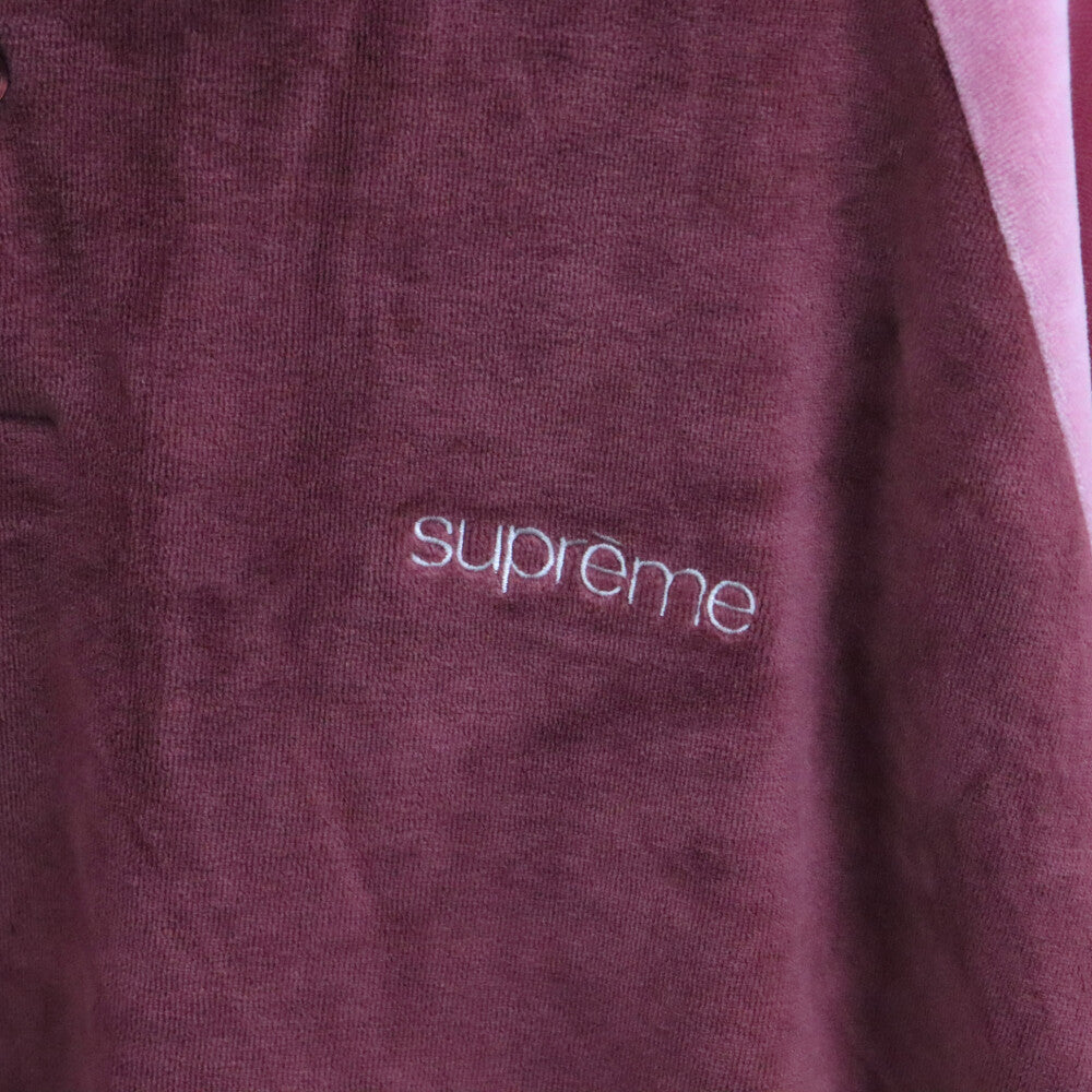 SUPREME(シュプリーム) 21SS Bleached Velour L/S Polo ロゴ刺繍 ベロアポロシャツ 長袖 ボルドー