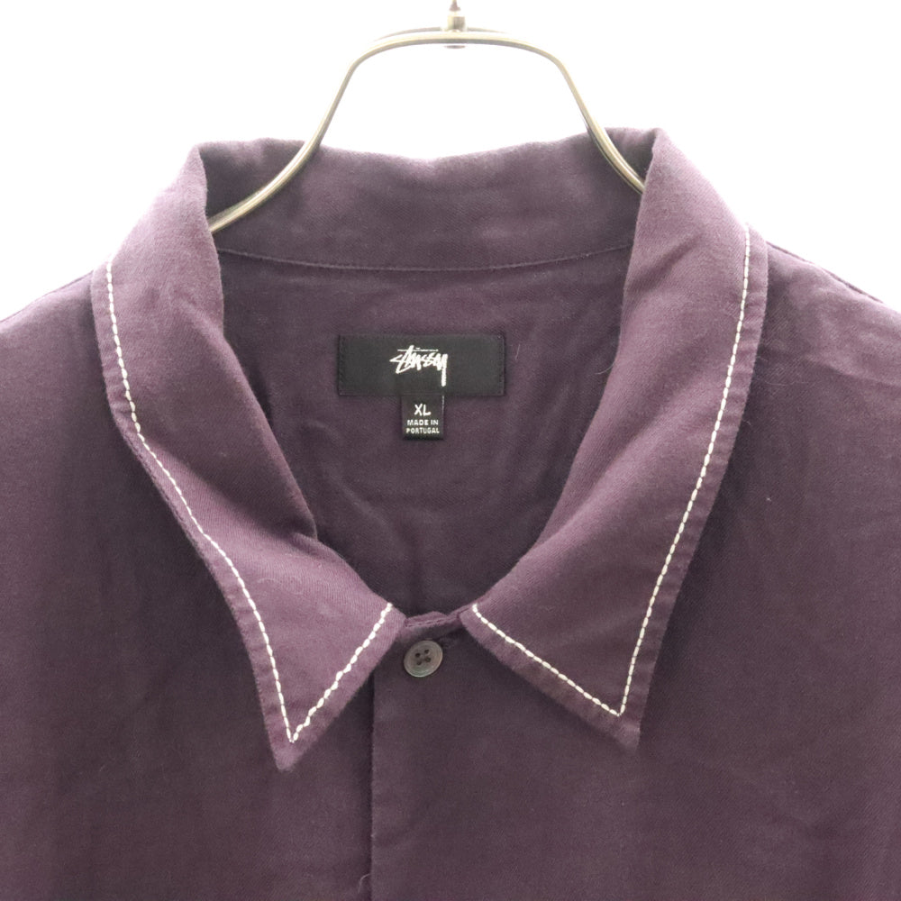 STUSSY(ステューシー) CONTRAST PICK STITCHED SHIRT エンブロイダリーロゴ 半袖シャツ パープル 72966-00