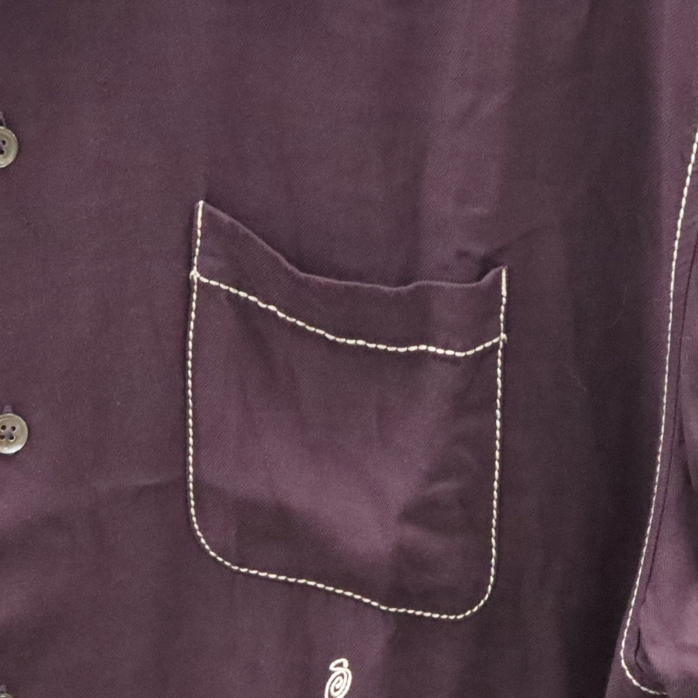 STUSSY(ステューシー) CONTRAST PICK STITCHED SHIRT エンブロイダリーロゴ 半袖シャツ パープル 72966-00