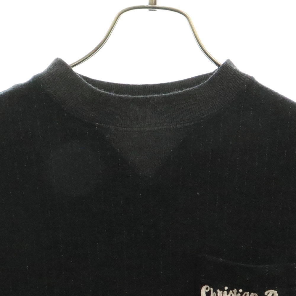 DIOR(ディオール) 22SS Embroidered Plain Weave Knit Short Sleeve T-Shirt 213J637A0739 ロゴ刺繍 ウールストライプポケットTシャツ 半袖カットソー グレー