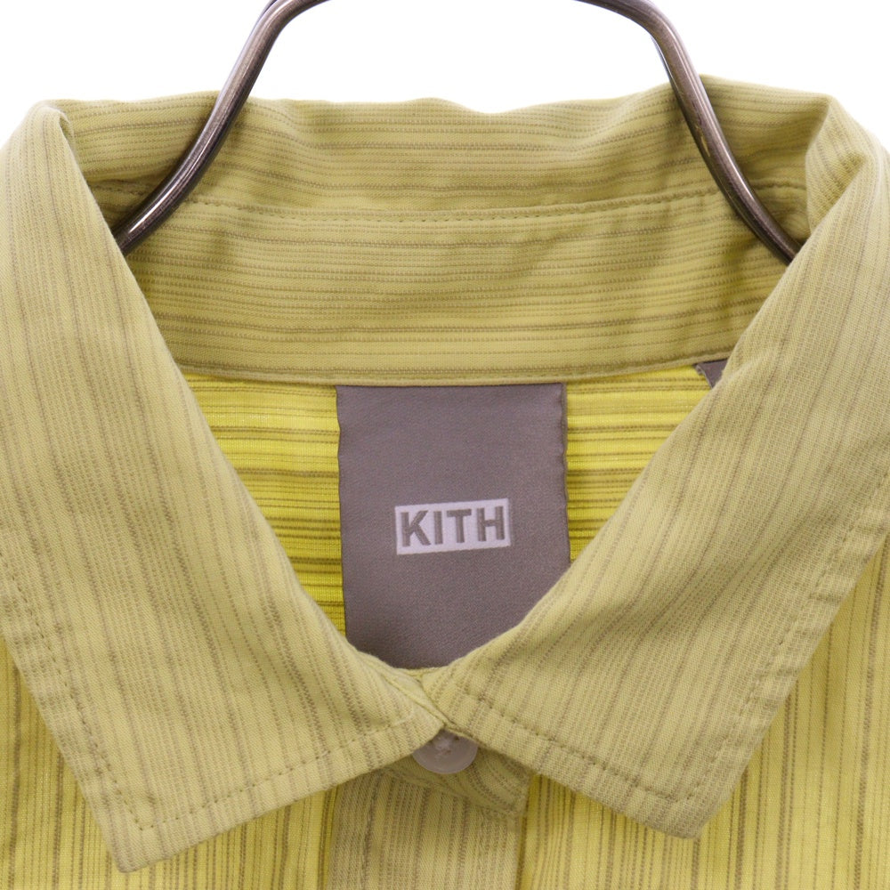 KITH(キス) ワンポイントロゴ刺繍 ストライプ長袖シャツ イエローレディース