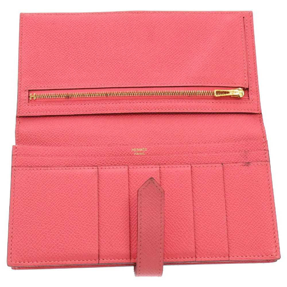 HERMES(エルメス) ベアンスフレ レザー二つ折り長財布 ゴールド金具 T刻印 ピンク