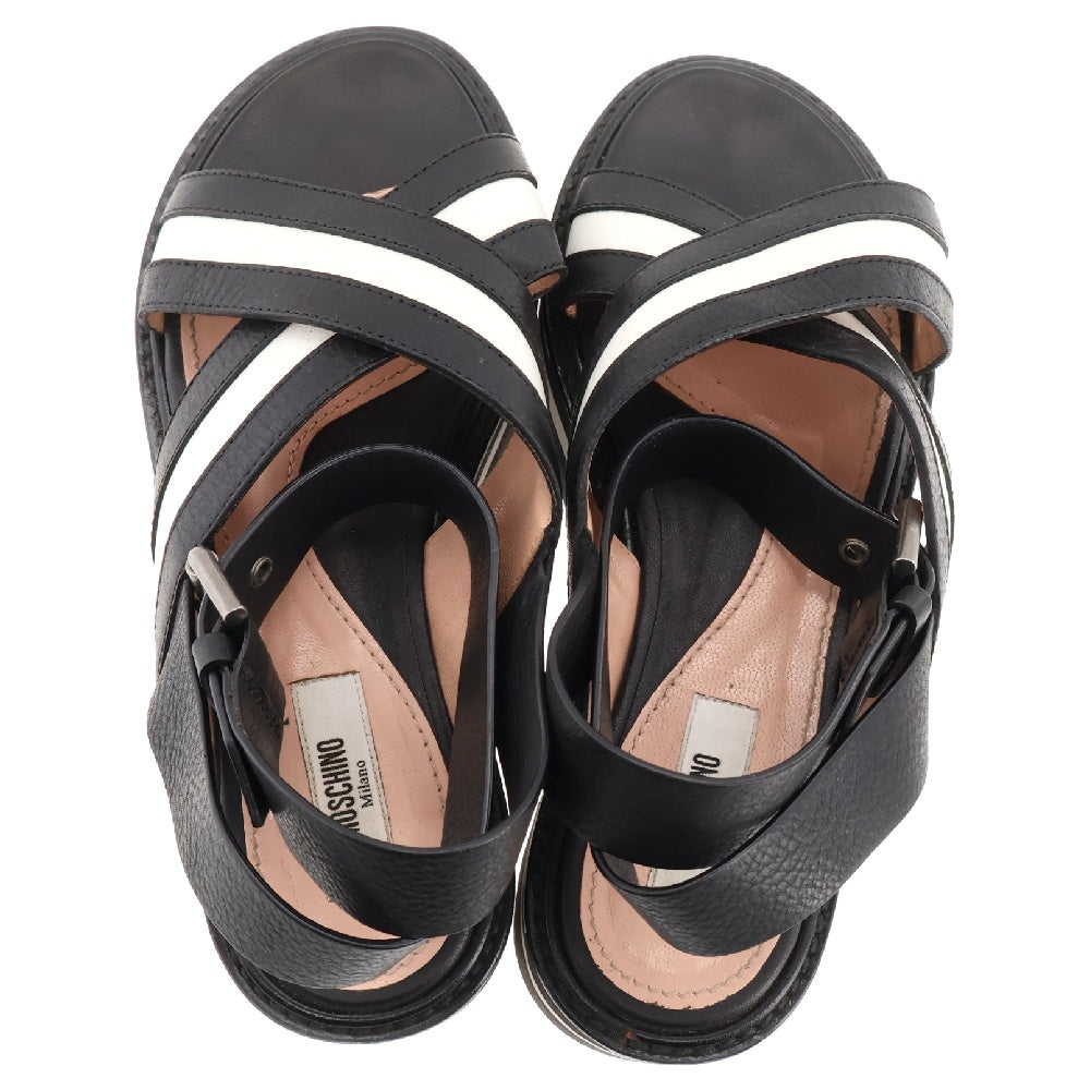 MOSCHINO(モスキーノ) Wedge Sandals クロスストラップサンダル ウェッジサンダル 厚底サンダル ブラック