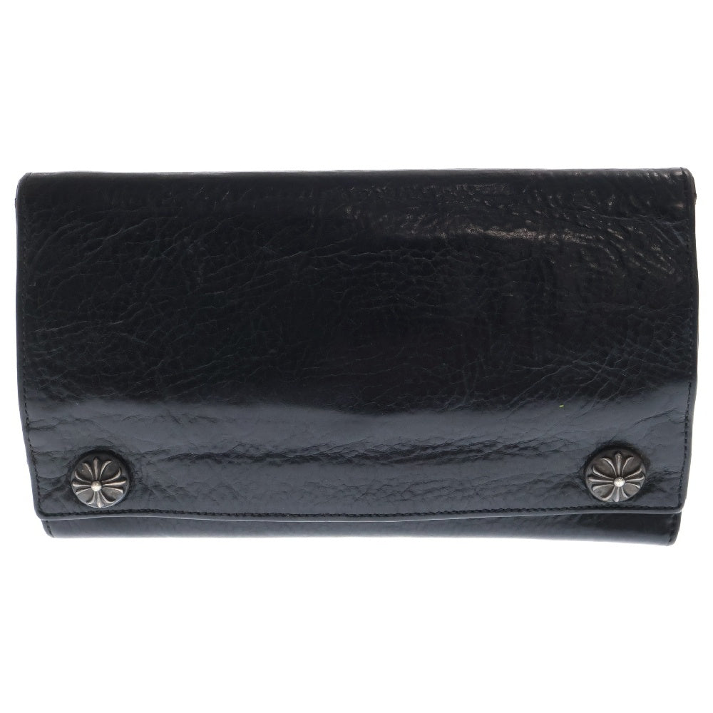 CHROME HEARTS(クロムハーツ) LONG WALLET グリーシー クロスボタンレザー ロングウォレット 長財布 ブラック