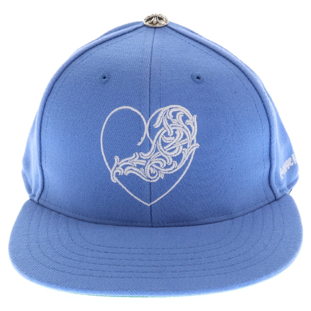 CHROME HEARTS(クロムハーツ) FITTED WOOL ACRYLIC SERGE VINY HEART ヴァインハートロゴ刺繍ベースボールキャップ 帽子 ライトブルー