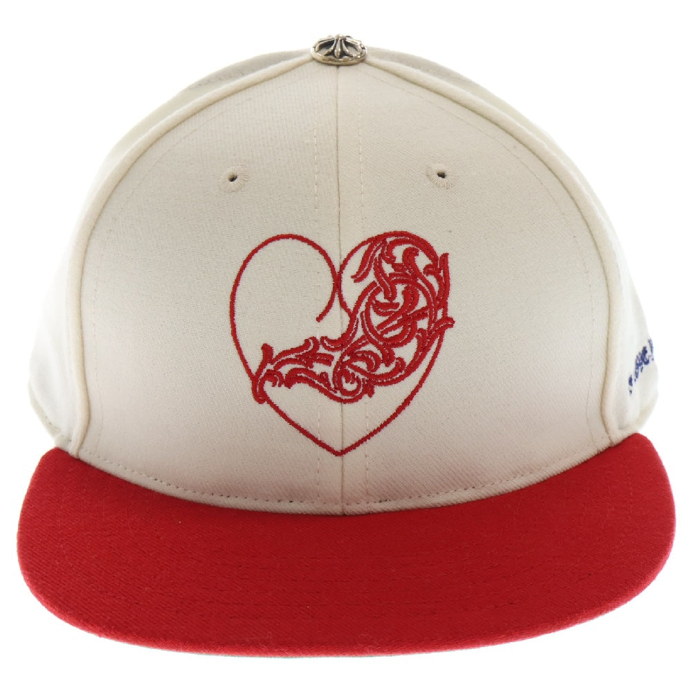 CHROME HEARTS(クロムハーツ) FITTED WOOL ACRYLIC SERGE VINY HEART ヴァインハートロゴ刺繍ベースボールキャップ 帽子 ホワイト/レッド
