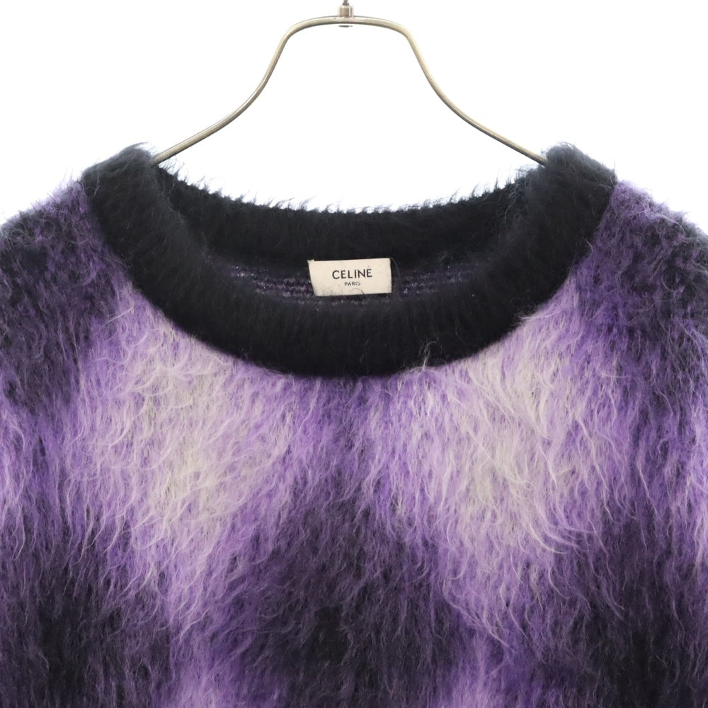 CELINE(セリーヌ) 22AW Argyle Mohair Blend Sweater 2AA24606S クロップドボクシーセーターインブラッシュドモヘア アーガイル柄モヘヤニット パープル