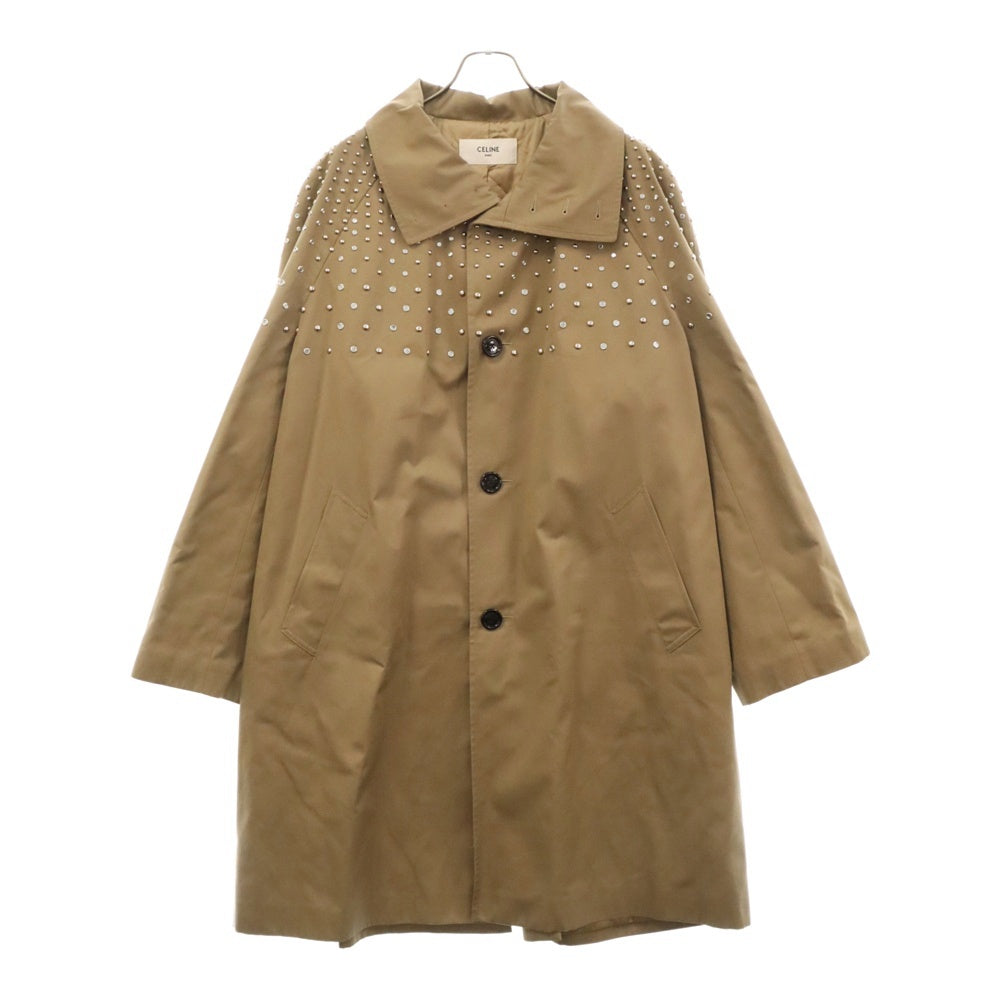 CELINE(セリーヌ) 22AW Stand Collar Technical Cotton Coat 2M967004N スタンドアップカラーマックコート ストーン装飾 ロングジャケット ベージュ