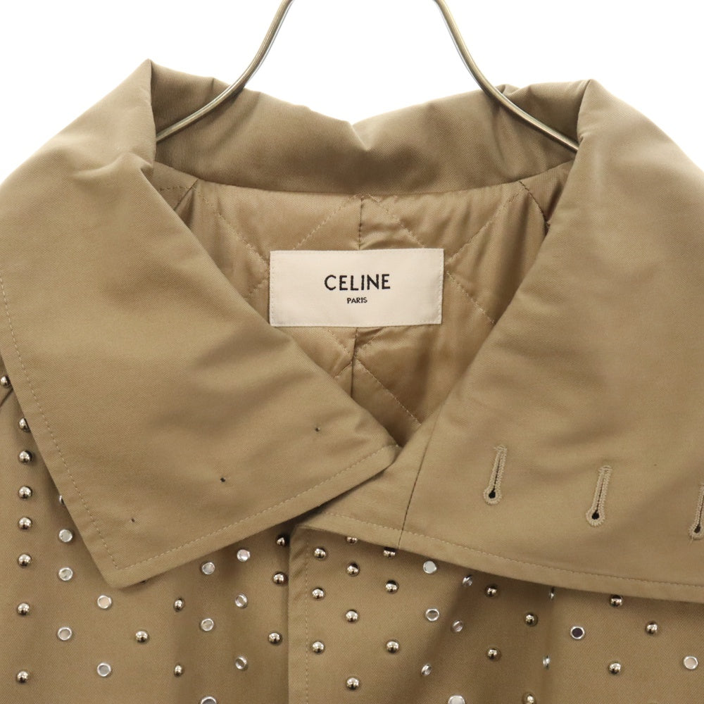 CELINE(セリーヌ) 22AW Stand Collar Technical Cotton Coat 2M967004N スタンドアップカラーマックコート ストーン装飾 ロングジャケット ベージュ