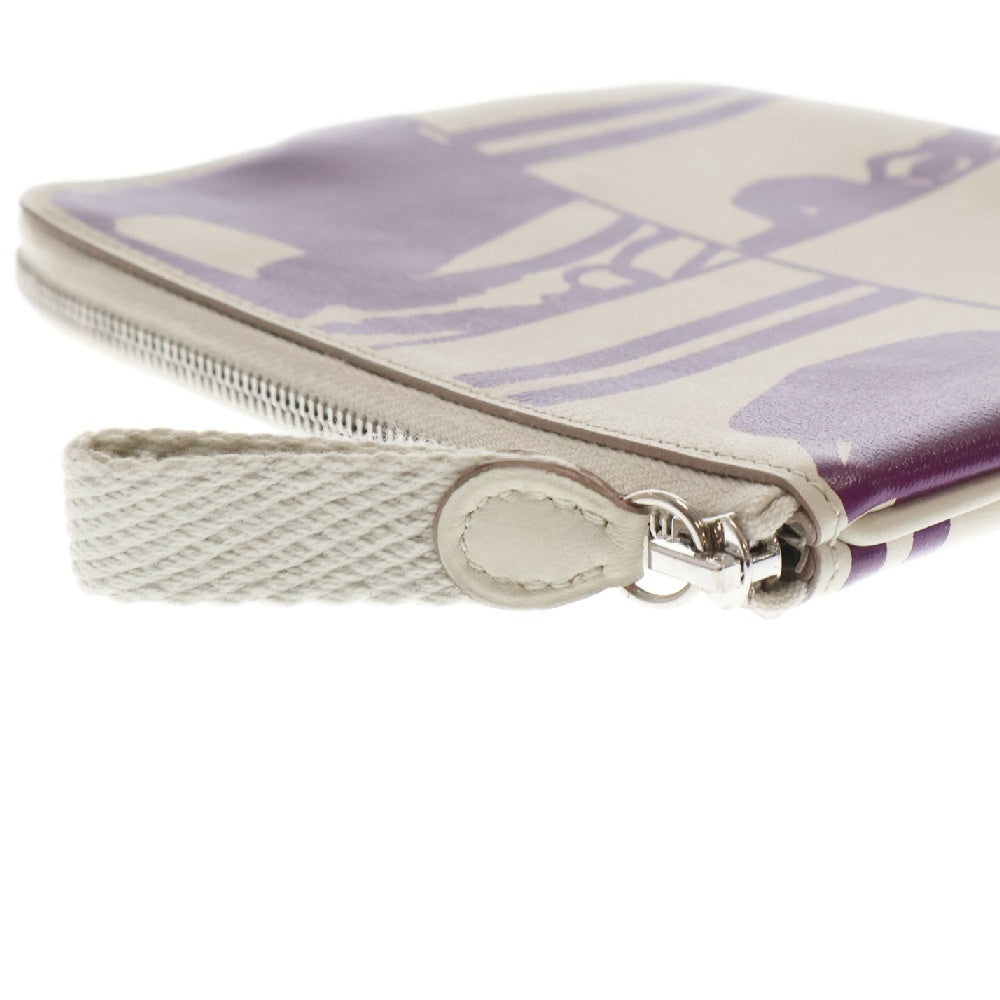 HERMES(エルメス) Carre Pocket Pouch カレポケットポーチ ラウンドジップポーチ 総柄レザー ベージュ 説明書有