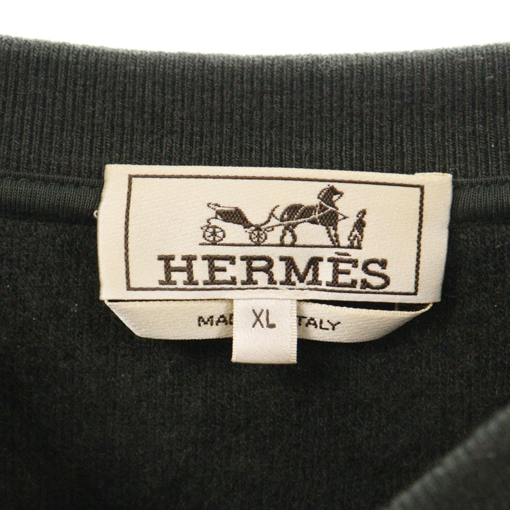 HERMES(エルメス) 22AW レザートリミング スウェットトレーナー カシミア混インサイドアウトトレーナー グレー