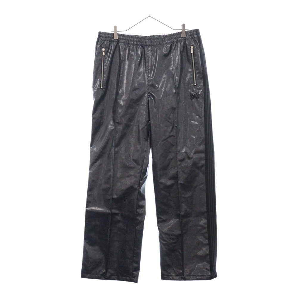 Needles(ニードルス) 24AW ×NUBIAN TRACK PANTS SYNCETIC LEATHER EXCLUSIVE NS1585 ヌビアン トラックパンツ フェイクレザー ブラック