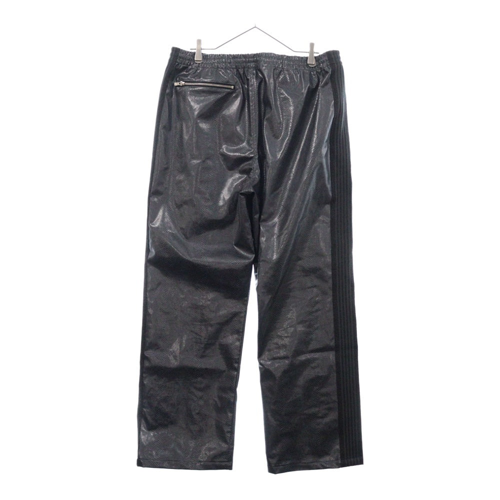 Needles(ニードルス) 24AW ×NUBIAN TRACK PANTS SYNCETIC LEATHER EXCLUSIVE NS1585 ヌビアン トラックパンツ フェイクレザー ブラック