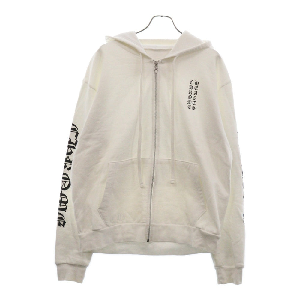 CHROME HEARTS(クロムハーツ) SWTSHRT HD ZIP グリッター アームロゴジップアップパーカー ホワイト