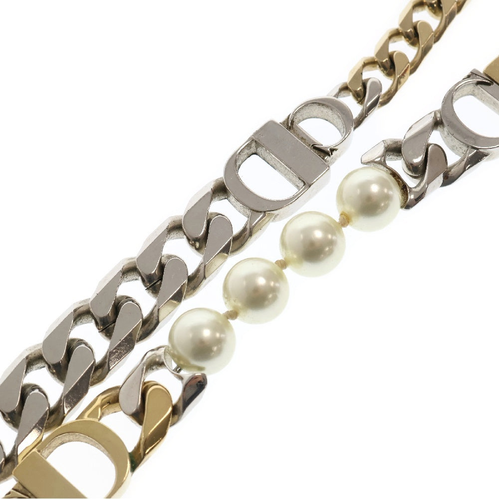 DIOR(ディオール) x Sacai Necklace Brass & Resin Pear CD ICONl パールチェーンネックレス シルバー/ゴールド
