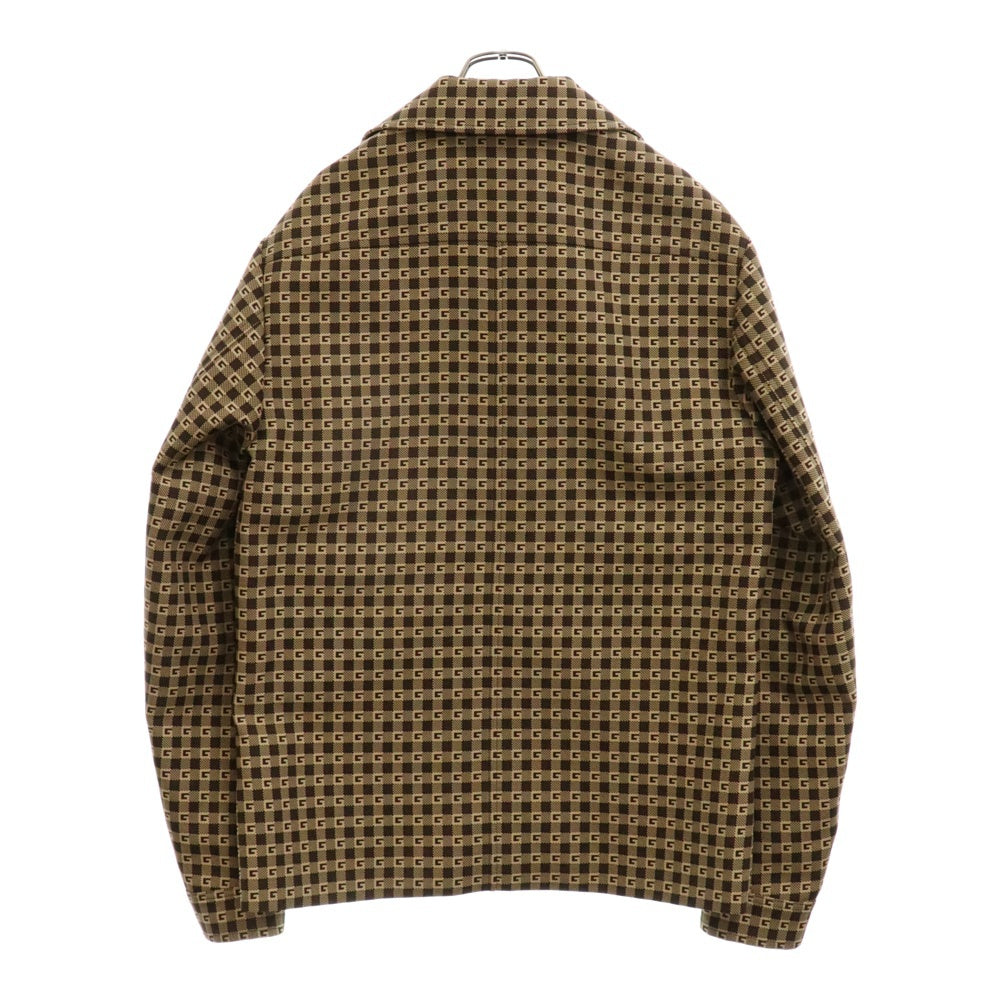 GUCCI(グッチ) Gロゴ 総柄 モノグラム 金ボタン ジャケット ブラウン シルク混 742801 ZAM7E