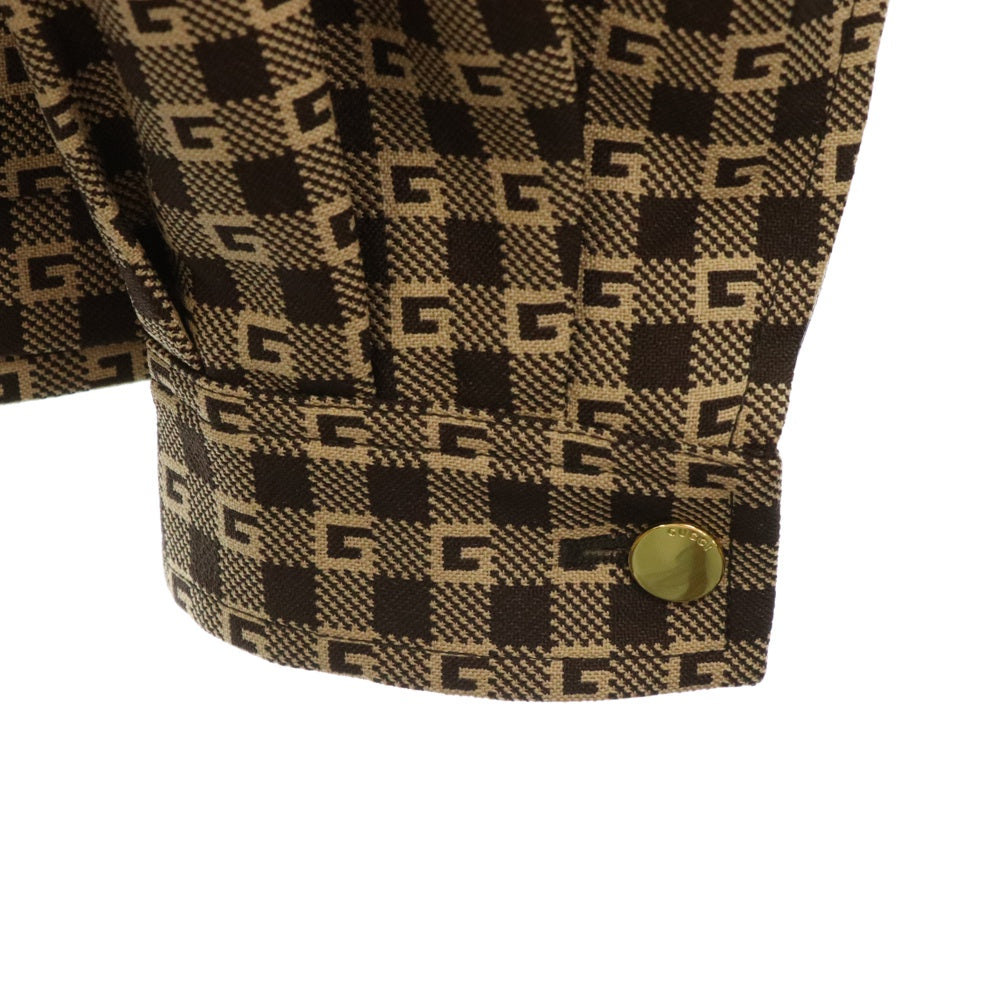 GUCCI(グッチ) Gロゴ 総柄 モノグラム 金ボタン ジャケット ブラウン シルク混 742801 ZAM7E