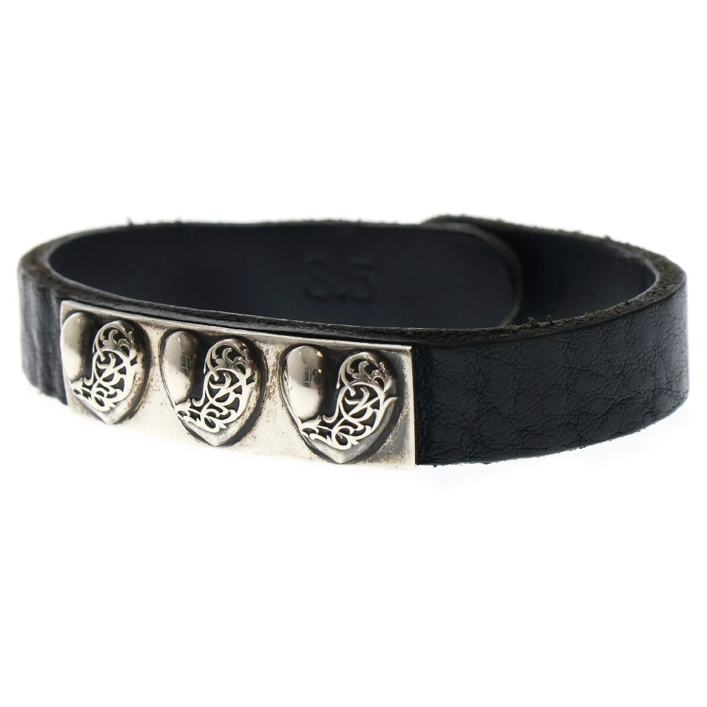 CHROME HEARTS(クロムハーツ) BRCLTCUFFPLATEハートプレートレザーブレスレット ブラック